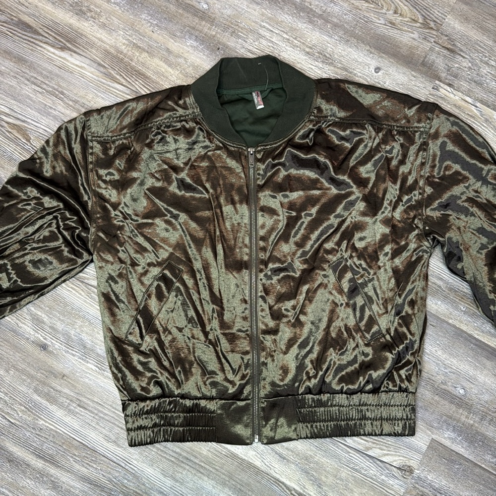 Free People Movement Womens Olive Green Bomber Knit Collared Jacket Size Medium